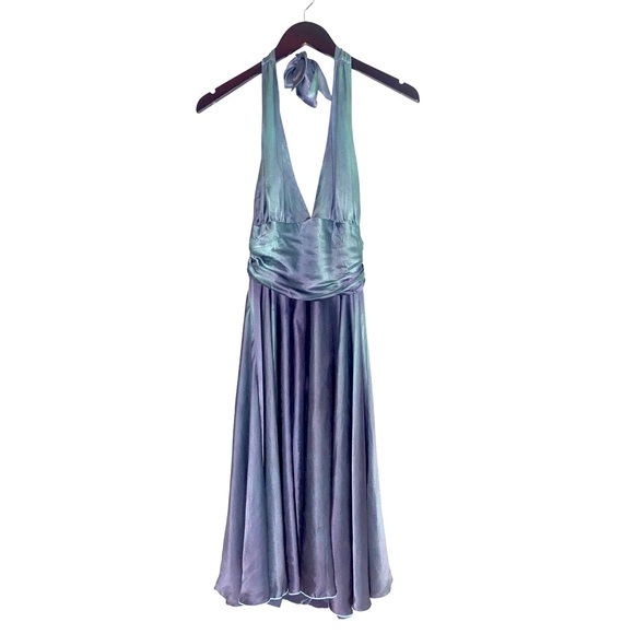 Rose & Lula 100% Silk Metallic Iridescent Marylyn Monroe Halter Dress Size 4 - Picture 3 of 16